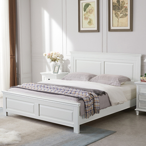 美式床核桃木全实木主卧1.5m1.8米白色双人婚床小美乡村风格家具