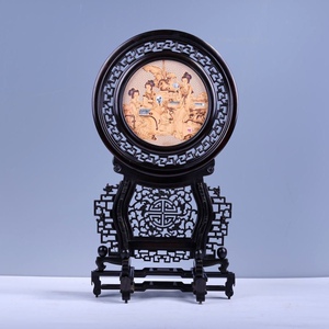 黑檀檀香宫扇团扇圆扇子双面真丝手工刺绣中国风礼品扇红木工艺品