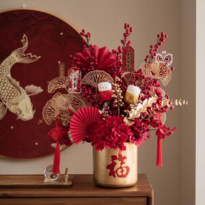 2022新款福桶春节元宵节仿真花加花瓶材料插花抱抱桶新年开业乔迁