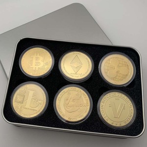 6枚美国实物B字纪念章 摆件以太狗狗币工艺镀金硬币纪念币礼盒币