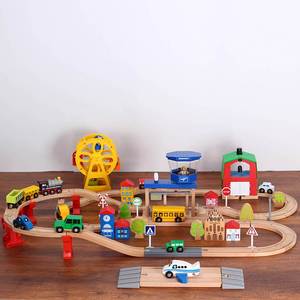儿童木制轨道兼容木制小米磁性小车套装益智拼装积木玩具礼物