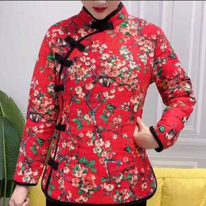 妈妈中国风农村老式东北大花袄小花大红花棉袄男女爆款中长款棉衣