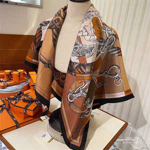 代购hermes/爱马仕新款秋冬大方巾骏马骑士真丝围巾女士披肩围脖
