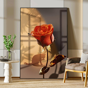 玫瑰花装饰画植物花卉卧室餐厅温馨轻奢挂画客厅玄关背景墙落地画