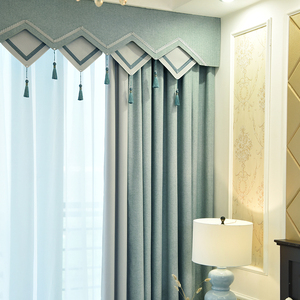 新中式窗帘幔头拾雅居遮约素麻拼接双面棉色简光r帘北欧客厅帘幔