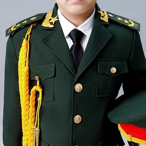 儿童升旗手服装学生仪仗队军装女礼服军鼓队孩子军人衣服三件套装