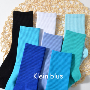 中国李宁克莱因蓝袜子女简约纯棉防臭夏季薄款中长筒袜外穿ins潮