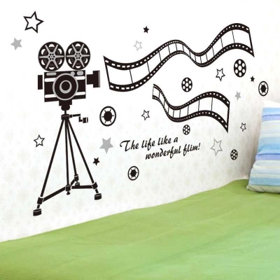 新品墙贴纸贴画个性黑白简约创意电影院放映机胶卷胶片z相片照片l