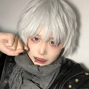 假发男短发银白色帅气韩版自然蓬松网红cos万用逼真基佬毛全头套