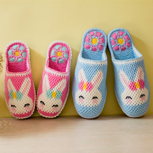 雅馨绣坊bdiy四股毛线钩织手工编织鞋儿童卡通小兔拖鞋宝宝材料包