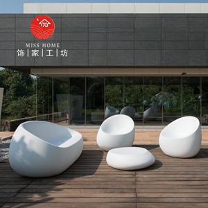 玻璃钢椭圆坐凳商场户外公园庭院别墅创意设计休闲沙发椅茶几座椅