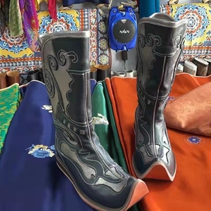 蒙古靴民族风舞蹈靴2021年新款百搭中筒靴女小个子西部牛仔靴子女