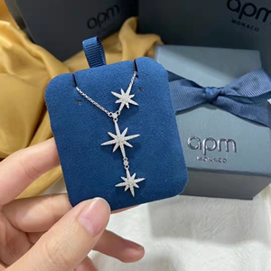 新款三星项链女轻奢锁骨时尚纯银毛衣链apm monaco六芒星经典银饰