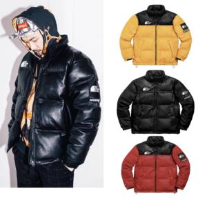 the north face北面supreme联名羽绒服男皮面皮质tnf防风保暖外套