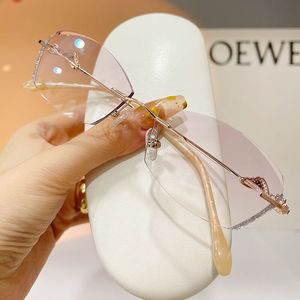 天鹅钻石切边无框眼镜女可配有度数近视眼睛框架防蓝光变色镜框 1