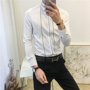 祁同伟同款衬衫个性条纹衬衫男长袖时尚韩版休闲潮白色衬衣青年