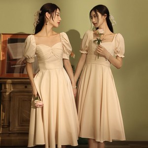伴娘服2021新款夏季中长款修身显瘦姐妹团日常小礼服裙女简约大气