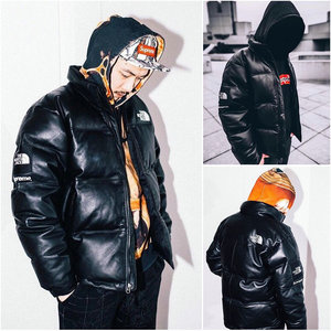 the north face北面supreme联名羽绒服男皮面皮质tnf防风保暖外套