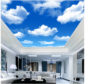 蓝天白云3d墙纸壁画天花板吊顶壁纸过道卧室客厅棚顶走廊天空墙布