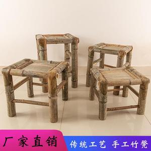 复古竹椅子小方凳家用椅老式竹小椅阳台休闲竹凳子古风摄影凳道具