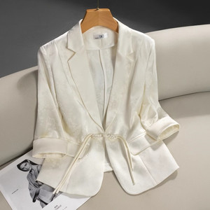 奥特莱斯专柜外贸七分袖小西装外套女夏季薄款新中式国风西服上衣
