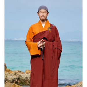 出家人衣服大叶七衣僧服男僧衣木兰色宽叶袈裟和尚咖啡色僧袍木兰