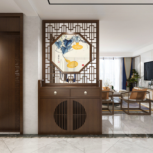 中式屏风隔断客厅入户实木镂空鞋柜一体家用公司进门玄关柜定制zzz