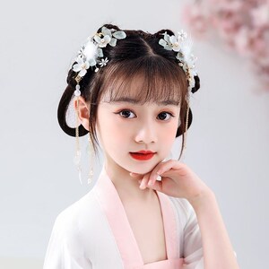 儿童汉服仙气古装侧边发夹毛球头饰小公主中国风发饰演出走秀女童