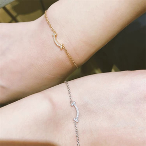 tiffany/蒂芙尼 18k玫瑰金smile镶钻mini笑脸手链女微笑黄金手环