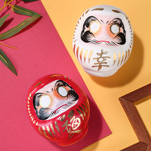 日本工匠纯手工纸浆红白幸福套装达摩不倒翁摆件居酒屋日料店装饰