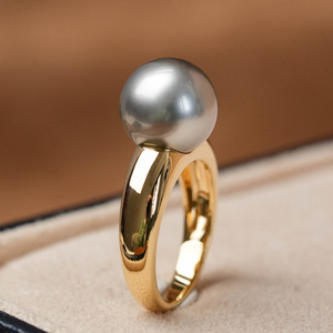 超有质感素金色款大溪地铂金灰珍珠戒指镀18K金仿海水珍珠食指戒