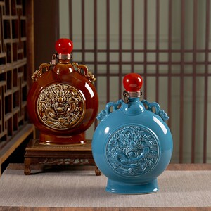 景德镇陶瓷空酒瓶 双龙扁瓶五斤装带礼盒密封白酒坛子5斤装存酒具