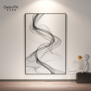 入户玄关装饰画现代简约客厅挂画黑白抽象线条走廊过道竖版墙壁画