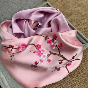 苏绣丝巾丝巾苏绣手工刺绣围巾中国风绣花女秋冬长款小wj0014白梅