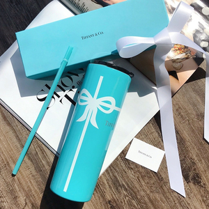 tiffany蒂芙尼蓝保温杯高颜值不锈钢吸管杯大容量高档水杯女精致