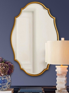 法式复古椭圆形浴室镜异形美式带灯轻奢壁挂不规则厕所卫生间镜子