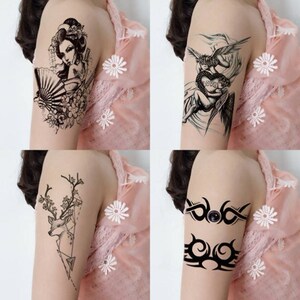 纹身贴图水e男持久半臂防腾仿真套装小手臂黑白火焰龙老鹰贴青刺l