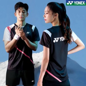 yy新款YONEX尤尼克斯羽毛球服男女黑色短袖速干运动套装队服定制
