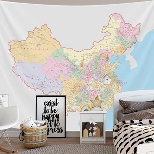 中国地图挂布卡通挂布挂毯卧地图室床头墙壁装饰挂画直播背景布艺