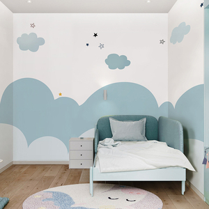 云朵卡通墙纸男孩房间墙布背景墙装饰北欧简约儿童房壁纸卧室壁画