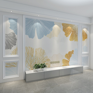 8d北欧电视背景墙壁纸现代简约银杏叶卧室客厅壁画大气影视墙壁布