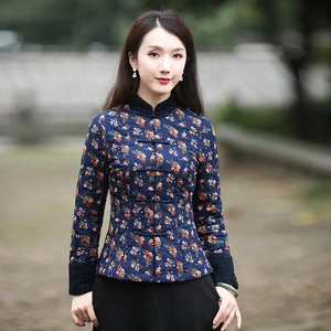 2021冬季加棉旗袍小袄唐装上衣加厚保暖仿棉麻复古洋气民族风女装