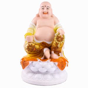 紫竹莲汉白玉彩绘 弥勒佛像供奉家用笑佛大肚佛弥勒佛未来佛摆件