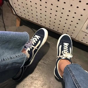 万斯官网旗舰店经典帆布鞋鞋ins权志龙gd短头藏蓝色复古帆布鞋