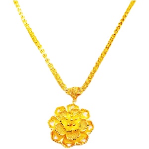 老凤祥和24k越南沙金999黄金凤尾女项链粗大花吊坠不掉色婚庆首饰