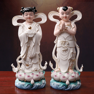 久畔陶瓷金童玉女佛像摆件观音菩萨善财童子童男童女家用供奉摆件