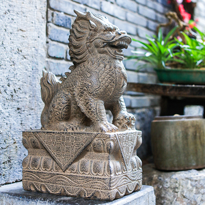 新中式麒麟仿墩仿古门石家用一对镇宅招财石鼓抱庭院门z厅门口摆