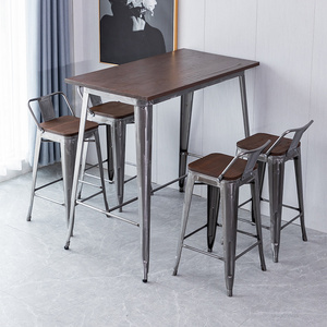 铁艺高脚桌椅组合金属小吧台桌时尚小方桌商用工业风餐厅铁皮桌子
