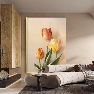 艺术风花卉客厅落地画郁金香高级别墅背景墙挂画玄关奶油风装饰画