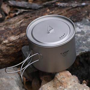 tiartisan户外纯钛单锅野炊野营汤锅单层吊锅钛轻量便携泡面小锅